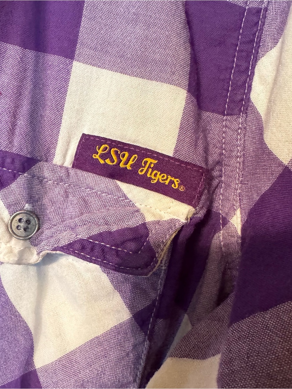 Columbia LSU Tigers Women’s XL Purple Plaid Hooded Flannel Shirt Roll Tab - Picture 3 of 12